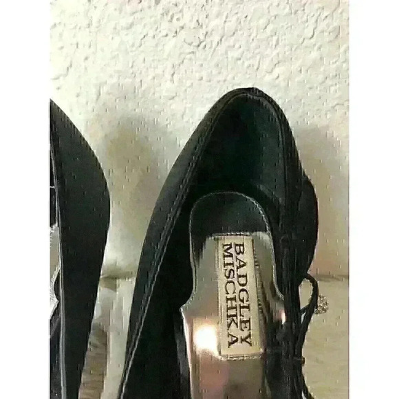 Badgley Mischka Womens Size 8.5 Black Satin Open Side 3'' Stilettos Heels Bow - Picture 3 of 7